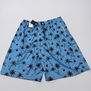 FT FENTENG Mens Blue Tropical Palm Tree Coconut Swim Trunks XXXL NWT